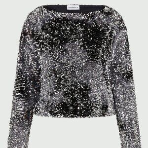 Marella Black Sequin Wide Neck Top Size 2